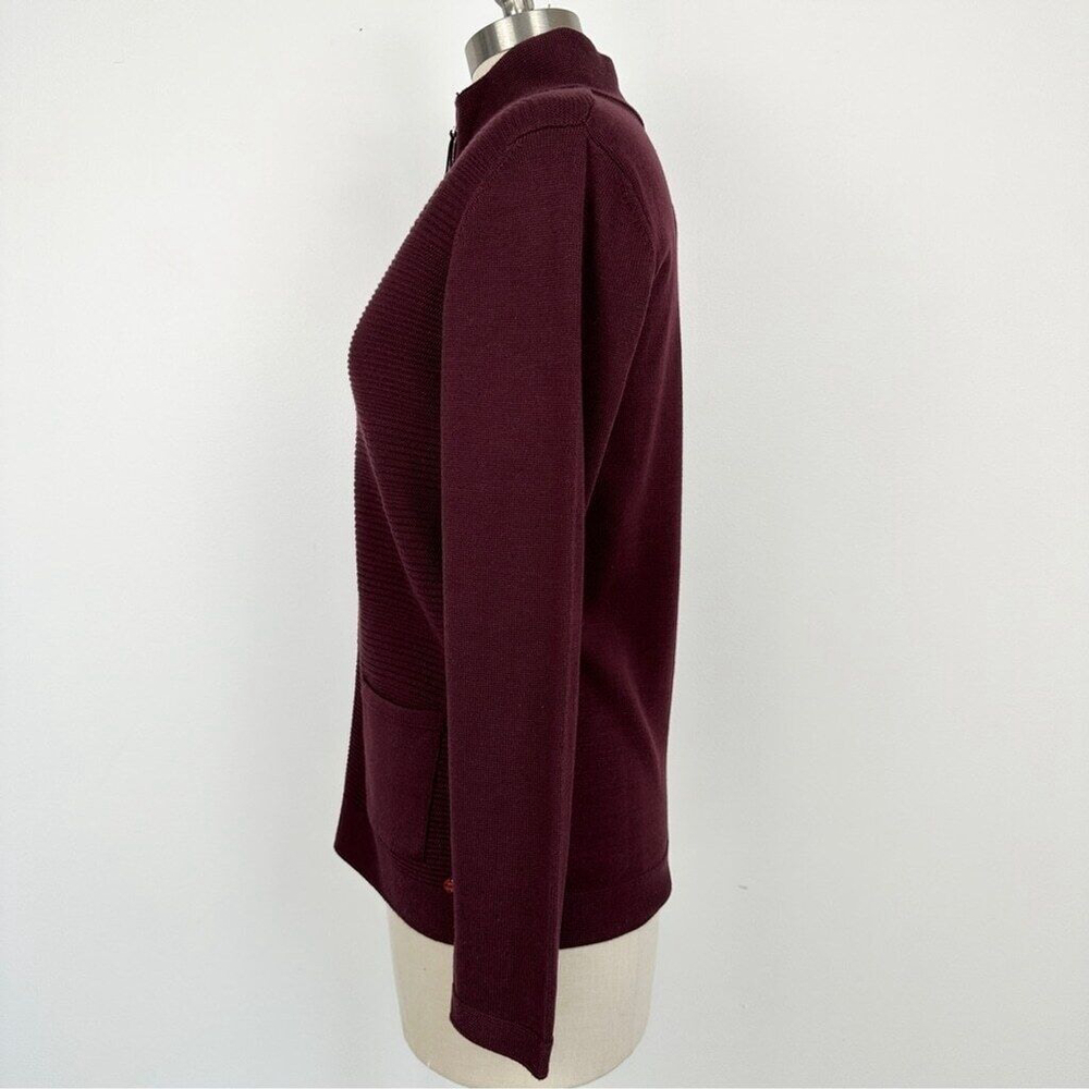 Olsen Long Sleeve Mock Neck Full Zip Ribbed Sweater Size Small Maroon Purple New - Picture 6 of 15
